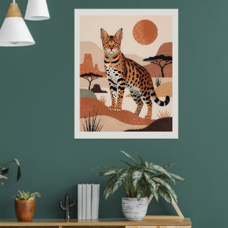Savannahkatt Landskaps Boho Konsttryck Poster