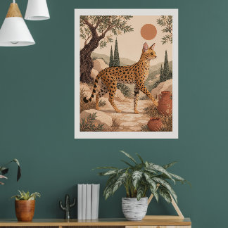 Savannahkatt Medelhavet Boho Oliv Väggkonst