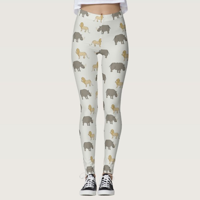 Savannen-Muster mit Löwen und Nashörnern Leggings (Framsida)