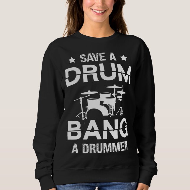Save a drum bang a drummer Drummer  Drumming T Shirt (Framsida)