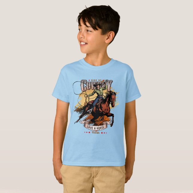 Save A Horse; Ride A Cowboy | Kids T Shirt (Hel framsida)