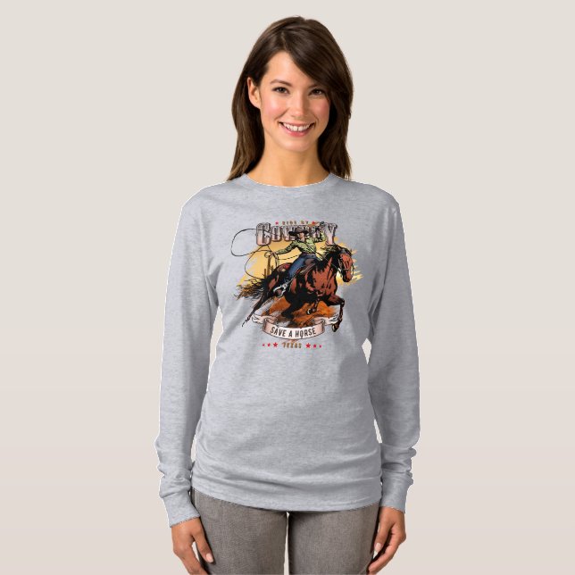Save A Horse; Ride A Cowboy | Women Long Sleeve T Shirt (Hel framsida)