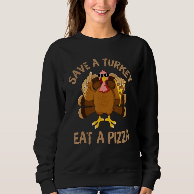 Save a Turkey Eat Pizza Thanksgiving  Kids Adult V T Shirt (Framsida)