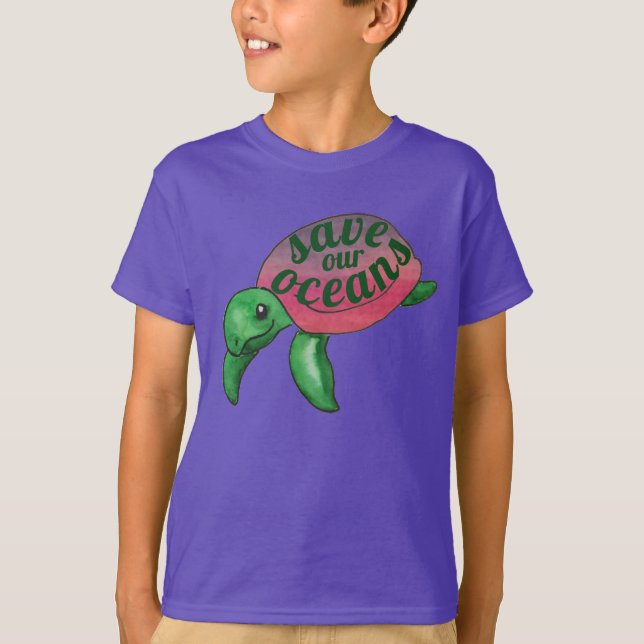 Save Our Oceans Purple Sea Turtle T Shirt (Framsida)