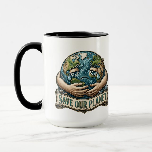 Save Our Planet Crying Earth Eco Awareness  Mugg (Vänster)