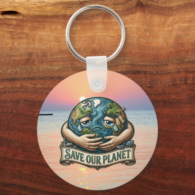 Save Our Planet Crying Earth Eco Awareness  Nyckelring (Baksida)