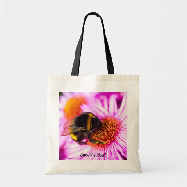 "Save the Bees" Bee on a Flower Tote bag Tygkasse (Framsidan)