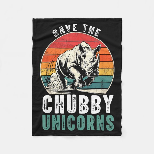 Save The Chubby Unicorns Funny Retro Rhino Animal  Fleecefilt (Framsidan)