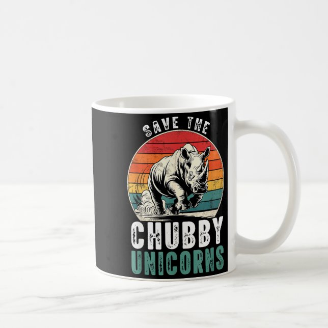 Save The Chubby Unicorns Funny Retro Rhino Animal  Kaffemugg (Höger)