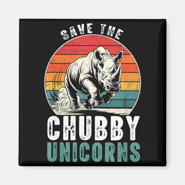 Save The Chubby Unicorns Funny Retro Rhino Animal  Magnet (Framsidan)