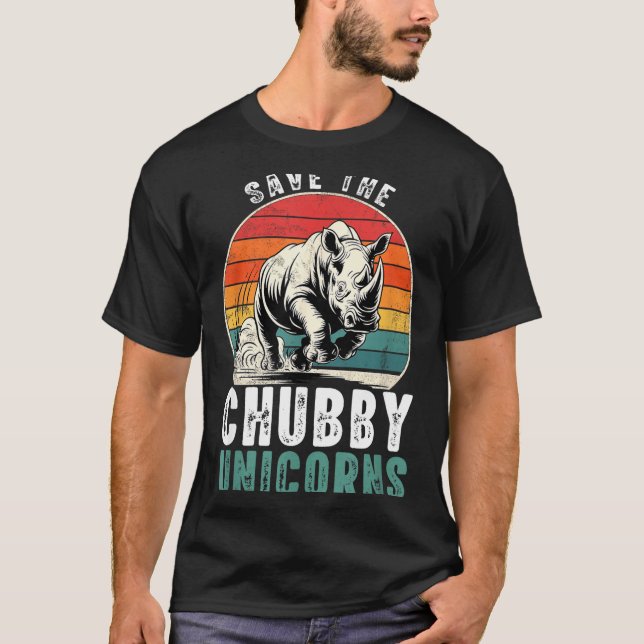 Save The Chubby Unicorns Funny Retro Rhino Animal  T Shirt (Framsida)
