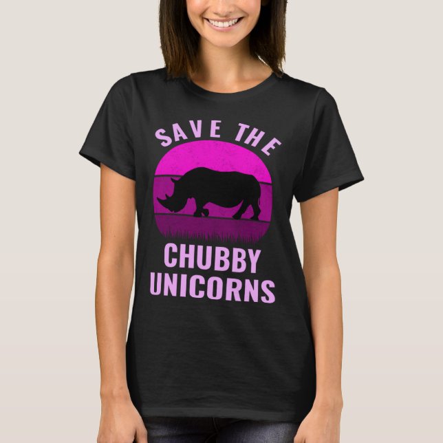 Save The Chubby Unicorns Retro Style Rhino T Shirt (Framsida)