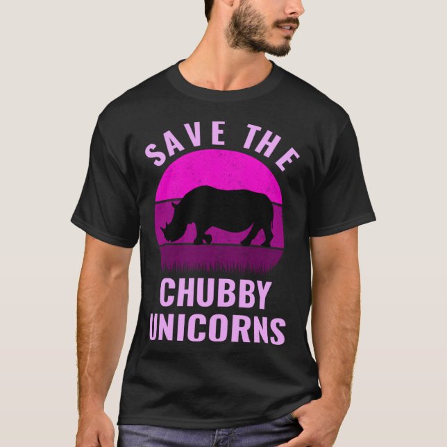 Save The Chubby Unicorns Retro Style Rhino T Shirt (Framsida)