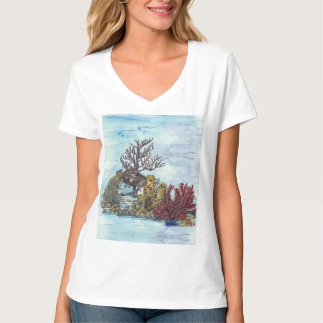 Save The Coral Reefs Handpainted T Shirt (Framsida)