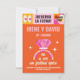 Save the Date Anillo Festival Naranja y Rosa Spara Datumet
