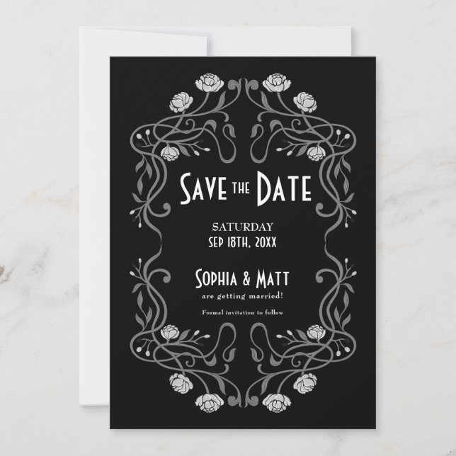 Save The Date Art Nouveau Wedding Inbjudningar (Framsida)