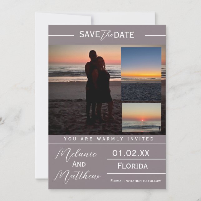Save the Date Beach Photo Collage Inbjudningar (Framsida)