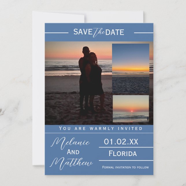 Save the Date Beach Photo Collage Inbjudningar (Framsida)