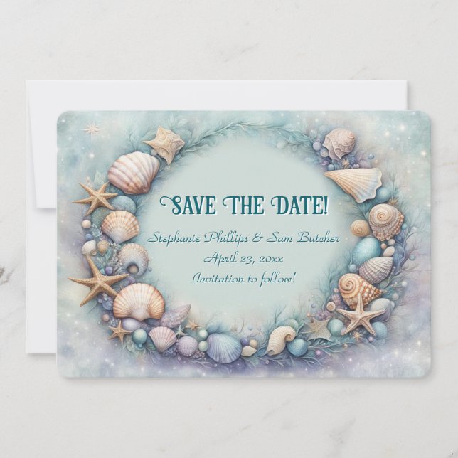 Save the Date Beach Seashells Coastal Themed Inbjudningar (Framsida)