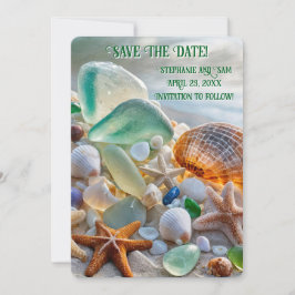 Save the Date Beach Seashells Glass Beautiful Inbjudningar