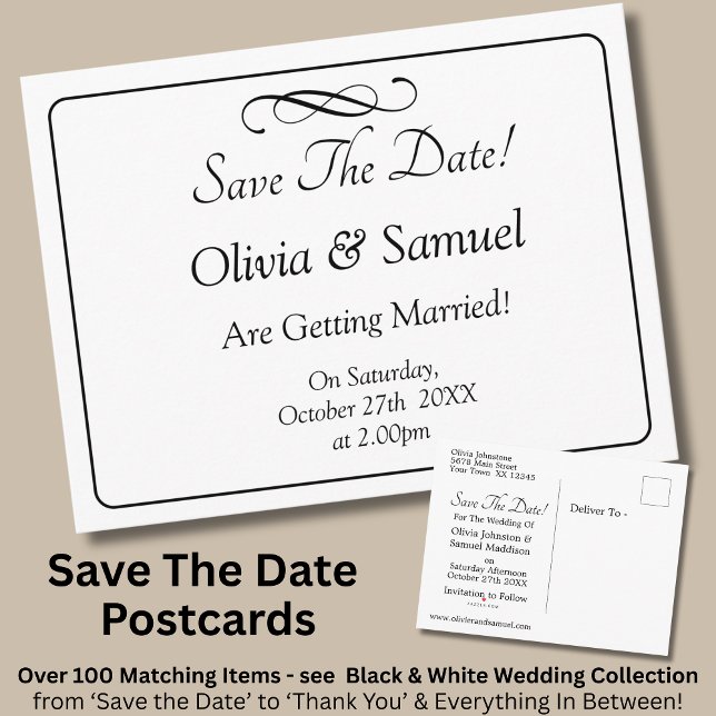 Save The Date -Black & White with Infinity Scroll  Meddelande Vykort (Skapare uppladdad)