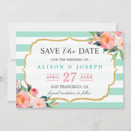 Save The Date | Blommigt för Classy Mint Grönt Ran Spara Datumet