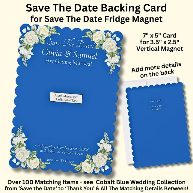 Save The Date - Blue White Magnet Backing Card (Skapare uppladdad)