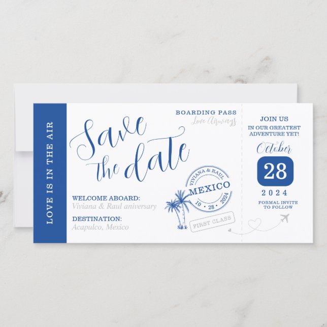 Save the date Boarding pass invitation Kort (Framsida)