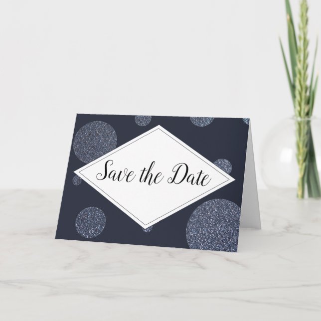 Save the Date Einladungskarten blau glitzer Meddelande (Framsida)