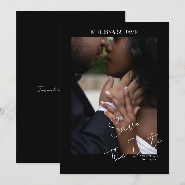 Save The Date- Elegant Black background with photo Inbjudningar (Fram/baksida)