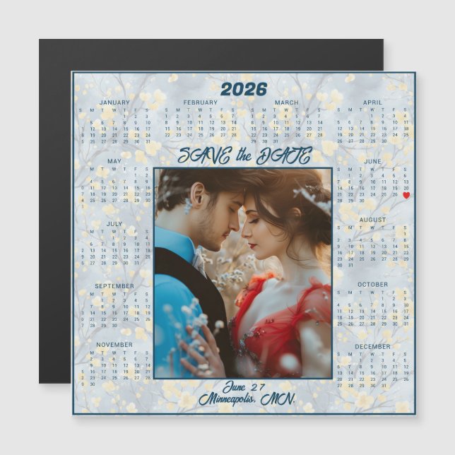 Save the Date Engaged Couple Magnetic  (Fram/baksida)