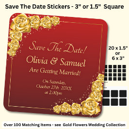 Save The Date - Gold Flowers Maroon Red  Fyrkantigt Klistermärke