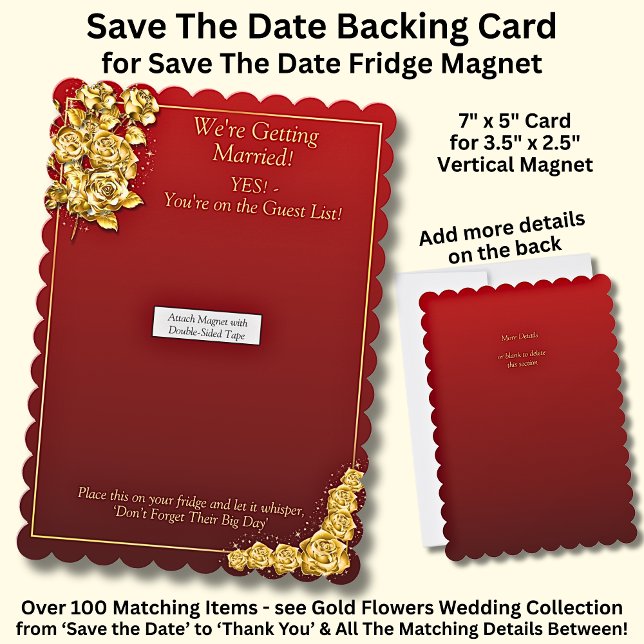 Save The Date - Gold Roses, Magnet Backing Card (Skapare uppladdad)