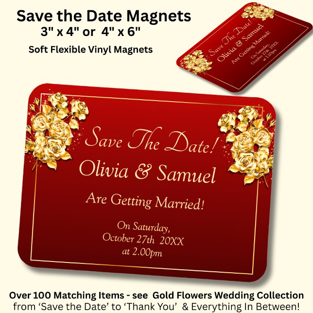 Save The Date - Gold Roses Maroon Red Vinyl  Magnet (Skapare uppladdad)