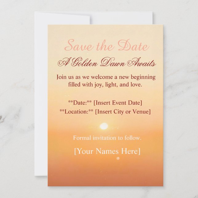 Save the Date – Golden Dawn | Elegant New Year or  Spara Datumet (Framsida)