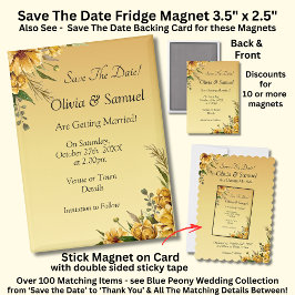 Save The Date, Golden Flowers, 5" x 2.5" Fridge Magnet