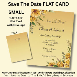 Save The Date Golden Yellow Flower Flat Tack Kort