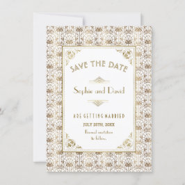 Save The Date | Guld White Roaring 20:s Art Deco Spara Datumet