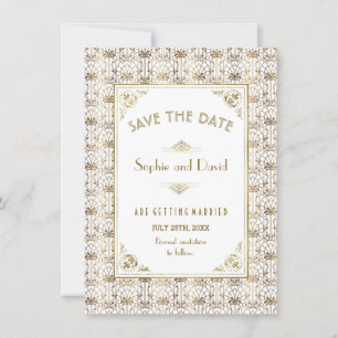 Save The Date Guld White Roaring 20:s Art Deco Spara Datumet