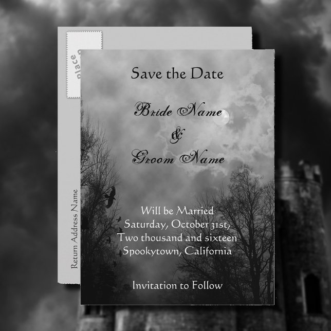 Save the Date Haunted Sky Announcement Postcard Meddelande Vykort (Skapare uppladdad)