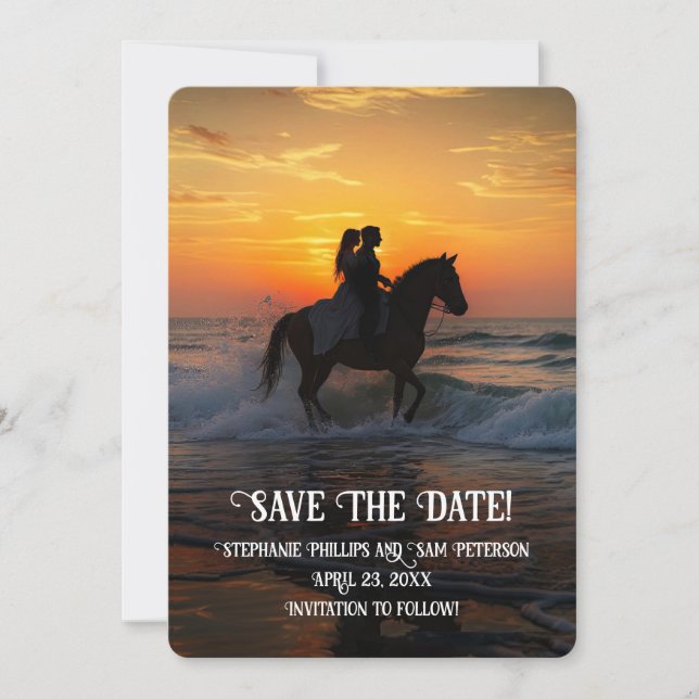 Save the Date Horseback Riding Beach Inbjudningar (Framsida)