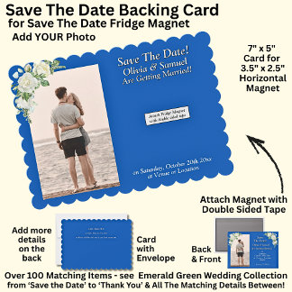 Save The Date, Magnet Backing Card Blue White Tack Kort