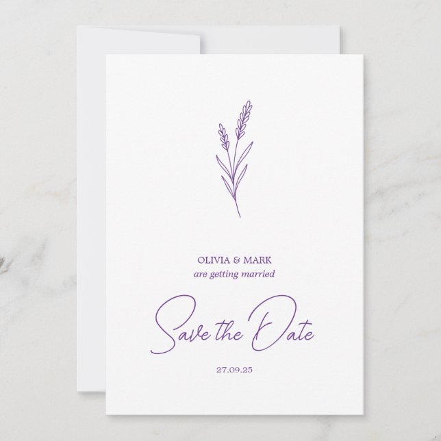 save the date minimalist elegant writing lavender inbjudningar (Framsida)