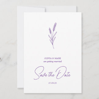 save the date minimalist elegant writing lavender inbjudningar