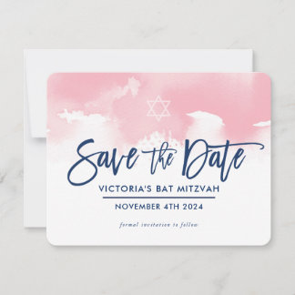 SAVE THE DATE MITZVAH modern pale pink watercolor Spara Datumet