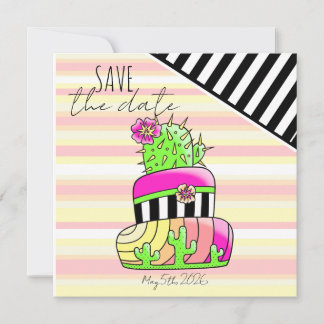 "Save the Date" Neon Cactus Invitation Spara Datumet