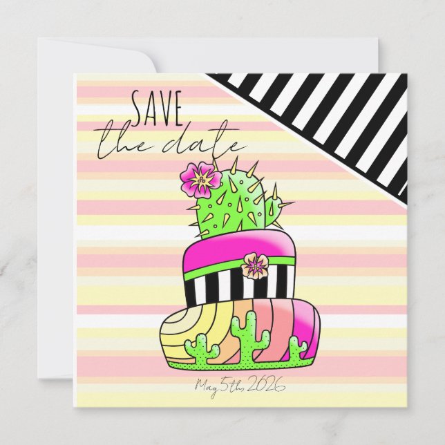 "Save the Date" Neon Cactus Invitation Spara Datumet (Framsida)
