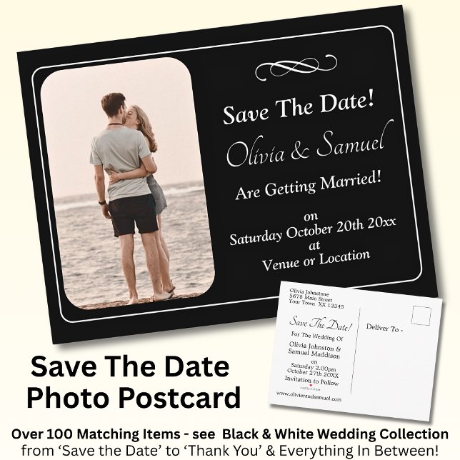 Save The Date, Photo - Black & White with Infinity Meddelande Vykort (Skapare uppladdad)