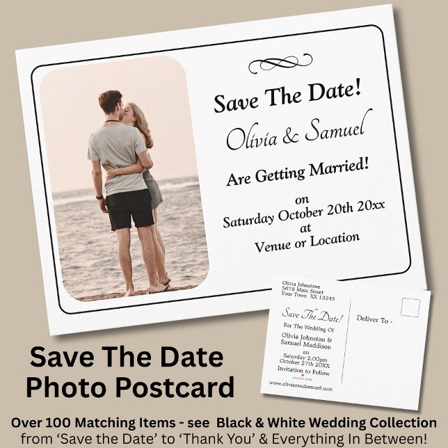 Save The Date, Photo - Black & White with Infinity Meddelande Vykort (Skapare uppladdad)