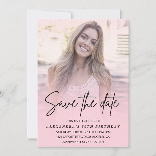 Save the date Photo Gradient Blush Pink 30th Inbjudningar (Framsida)